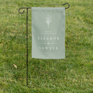 Sage Green Minimalist Bouquet Wedding Welcome Garden Flag