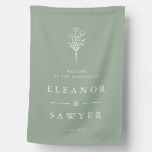 Sage Green Minimalist Bouquet Wedding Welcome House Flag