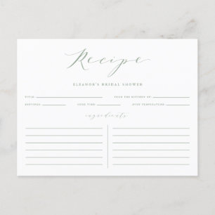 Sage Green Minimalist Bridal Shower Recipe Card