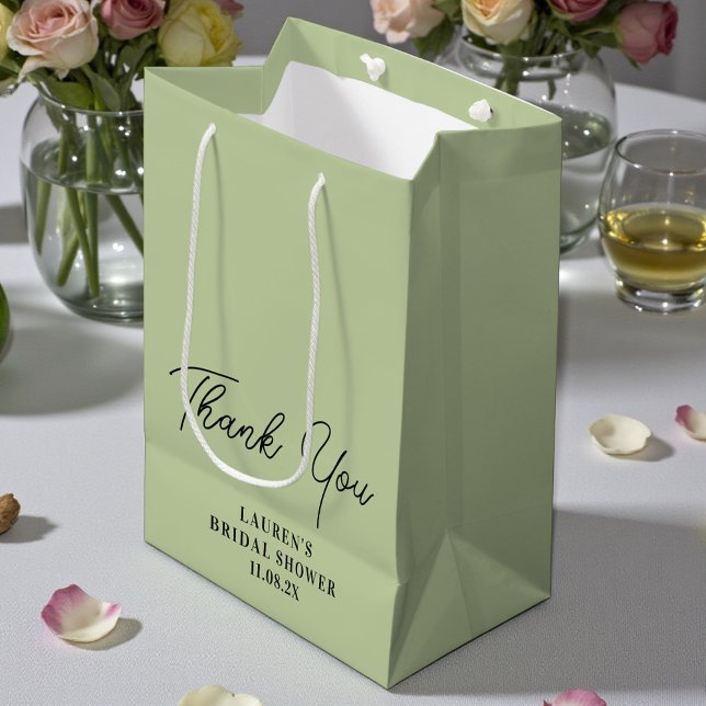 Sage Green Minimalist Bridal Shower Thank You Medium Gift Bag (Creator Uploaded)
