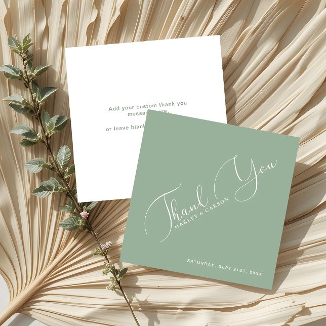 Sage Green Minimalist Budget Wedding Thank You Note Card (Creator Uploaded)