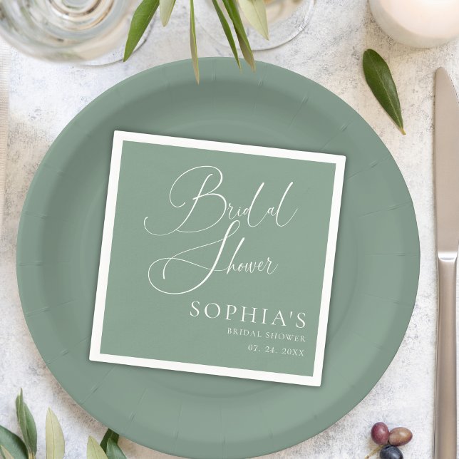  Sage Green Minimalist Calligraphy Bridal Shower Napkins (Creator Uploaded)