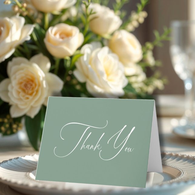 Sage Green Minimalist Calligraphy Bridal Shower Thank You Card (Creator Uploaded)
