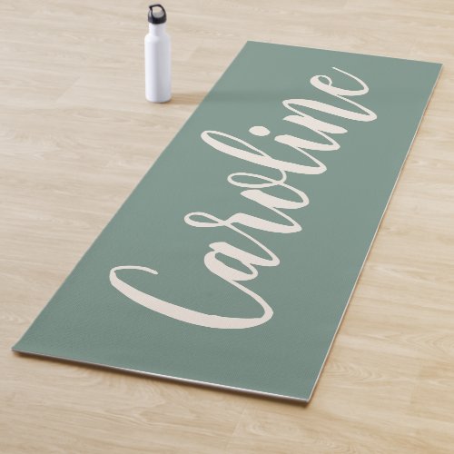Sage Green Minimalist Calligraphy Personalized Yoga Mat