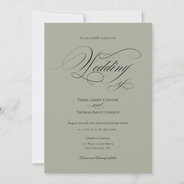 Sage Green Minimalist Calligraphy Wedding Invitation (Front)
