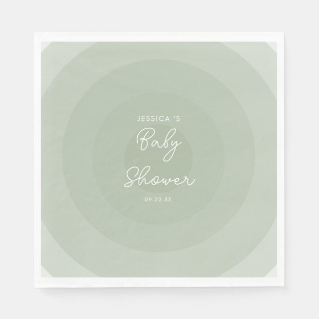 Sage Green Minimalist Circle Gradient Baby Shower Napkins (Front)