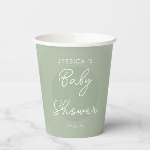 Sage Green Minimalist Circle Gradient Baby Shower Paper Cups
