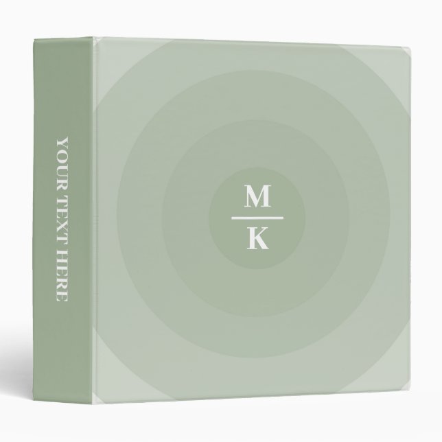 Sage Green Minimalist Circle Gradient Monogram  3 Ring Binder (Front/Spine)