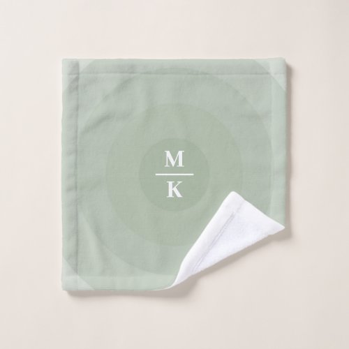 Sage Green Minimalist Circle Gradient Monogram Bath Towel Set