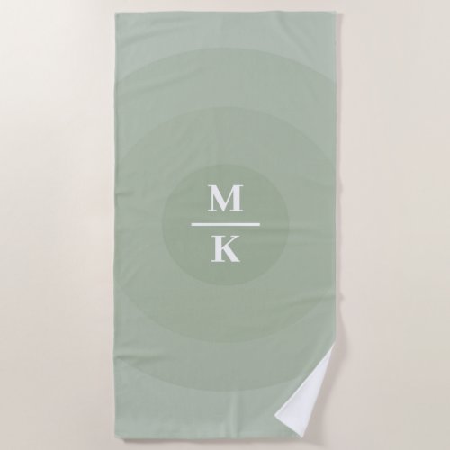 Sage Green Minimalist Circle Gradient Monogram Beach Towel