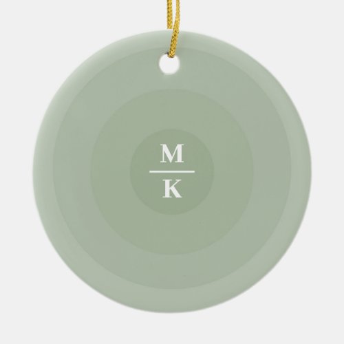 Sage Green Minimalist Circle Gradient Monogram  Ceramic Ornament