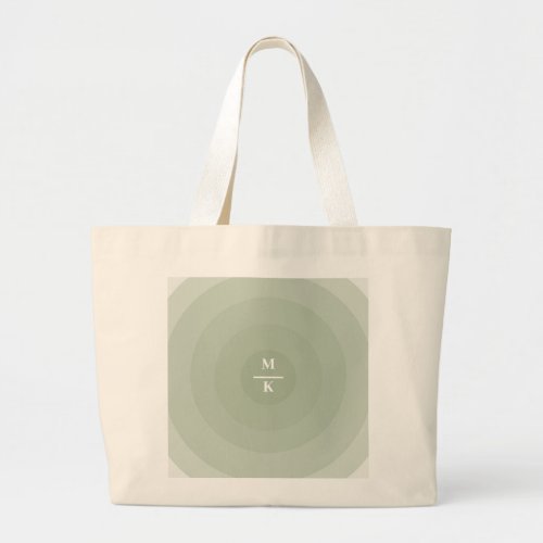 Sage Green Minimalist Circle Gradient Monogram  Large Tote Bag