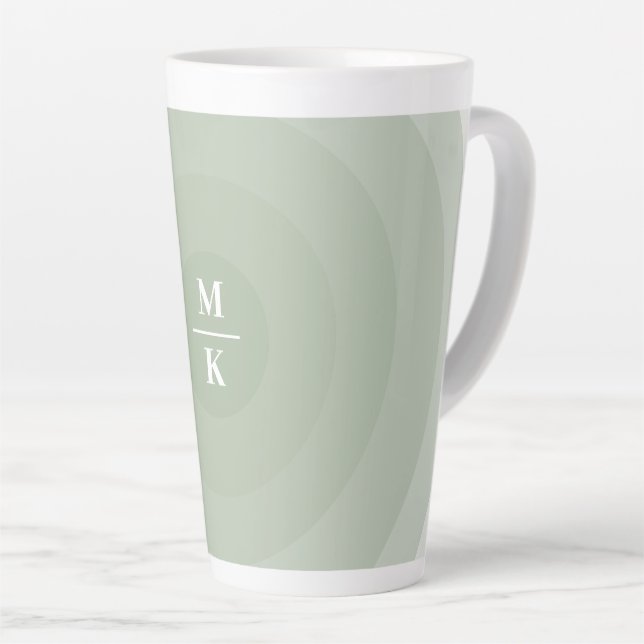 Sage Green Minimalist Circle Gradient Monogram Latte Mug (Right Angle)