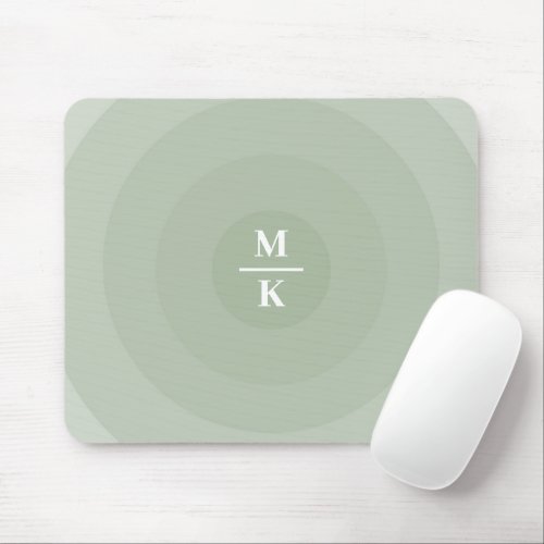 Sage Green Minimalist Circle Gradient Monogram  Mouse Pad