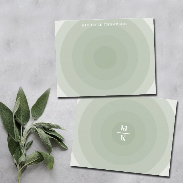 Sage Green Minimalist Circle Gradient Monogram Note Card (Creator Uploaded)
