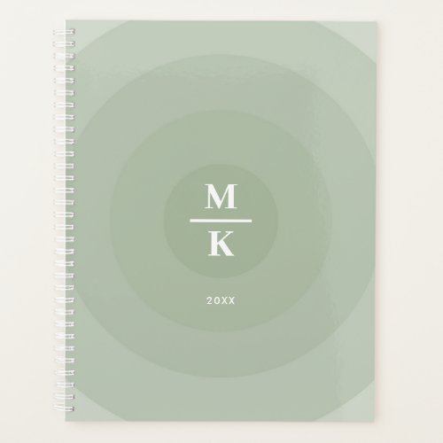 Sage Green Minimalist Circle Gradient Monogram Planner