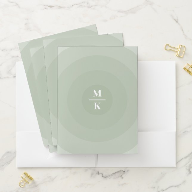 Sage Green Minimalist Circle Gradient Monogram Pocket Folder (In Situ)