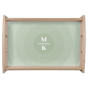 Sage Green Minimalist Circle Gradient Monogram Serving Tray