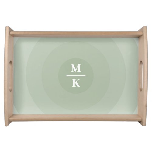 Sage Green Minimalist Circle Gradient Monogram Serving Tray