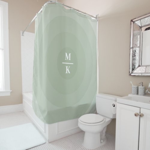 Sage Green Minimalist Circle Gradient Monogram  Shower Curtain