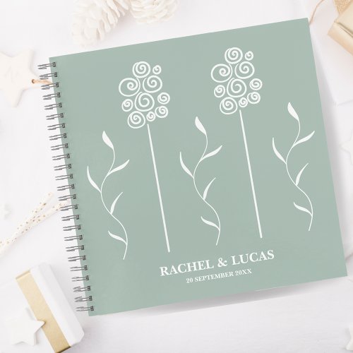 Sage Green Minimalist Curly Floral Notebook