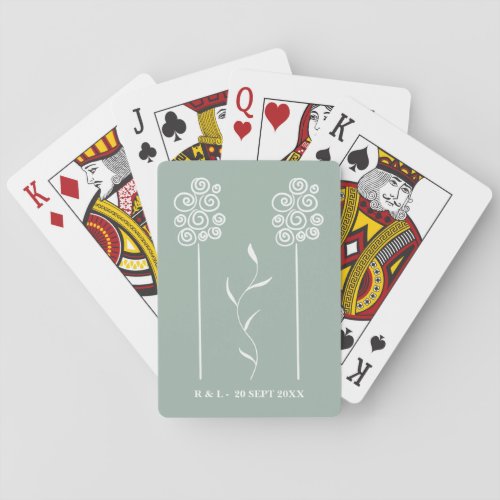 Sage Green Minimalist Curly Floral Playing Cards