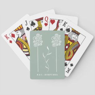 Sage Green Minimalist Curly Floral Poker Cards