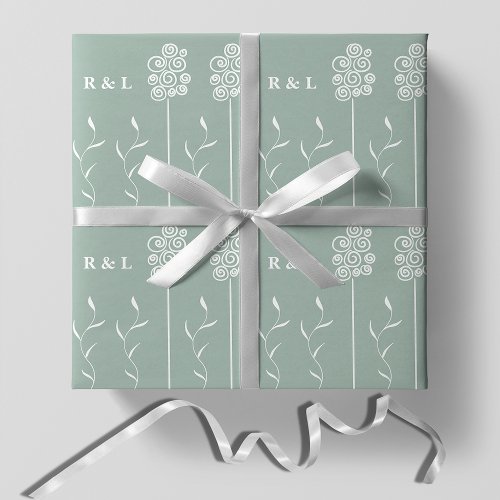 Sage Green Minimalist Curly Floral Wrapping Paper