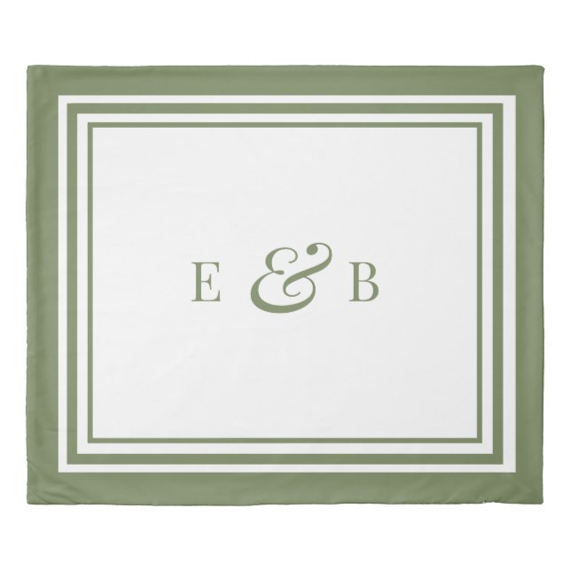 Sage Green Minimalist Custom Monogram (King) Duvet Cover (Front)