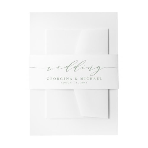 Sage Green Minimalist Dainty Script Wedding Invitation Belly Band