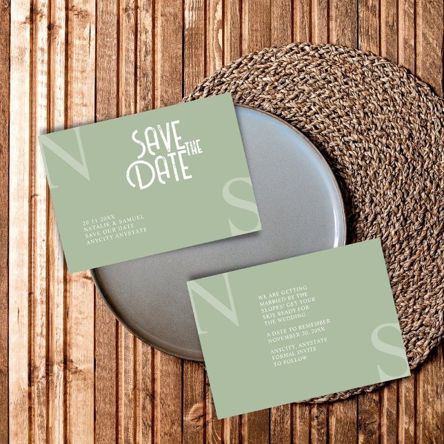 Sage Green Minimalist & Elegant Bold Initials Save The Date (Creator Uploaded)
