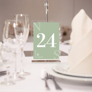 Sage Green Minimalist & Elegant Bold Initials Table Number