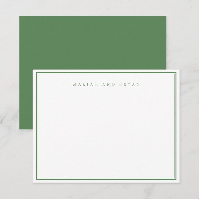 Sage Green Minimalist Elegant Border Couple  Note Card (Front/Back)