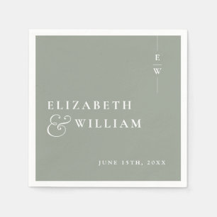 Sage Green Minimalist Elegant Monogram Wedding Napkins