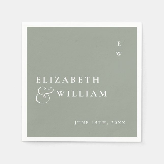 Sage Green Minimalist Elegant Monogram Wedding Napkins (Front)
