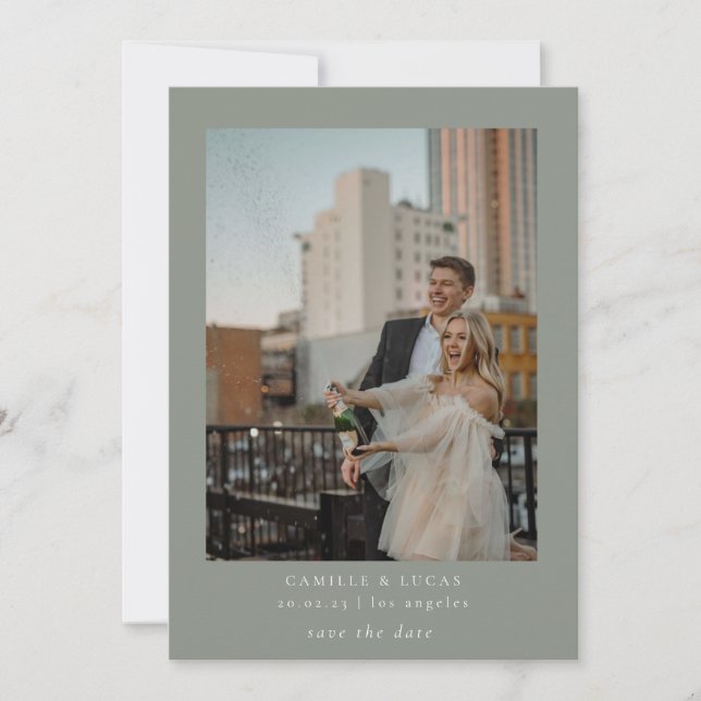 Sage Green Minimalist Elegant Photo Save the date Invitation (Front)