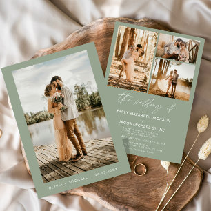 Sage Green Minimalist Elegant Photo Wedding Invitation
