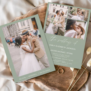 Sage Green Minimalist Elegant Photo Wedding  Invitation