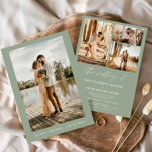 Sage Green Minimalist Elegant Photo Wedding  Invitation