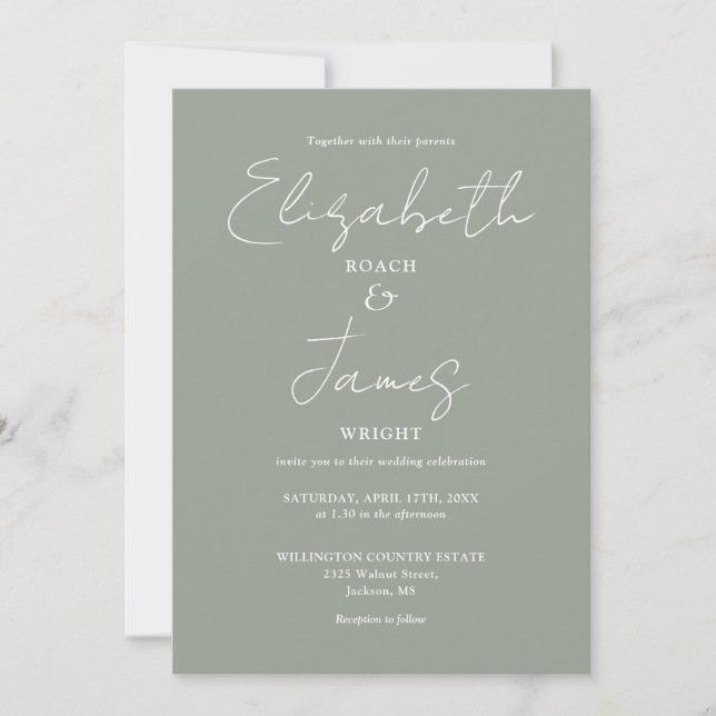 Sage Green Minimalist Elegant QR Code Wedding Invitation (Front)