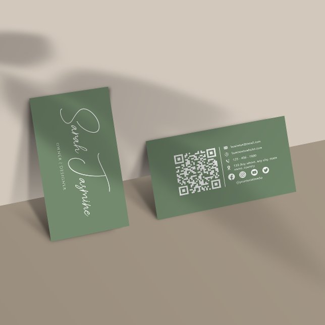 Sage Green Minimalist Elegant Scannable Qrcode Business Card (Creator Uploaded)