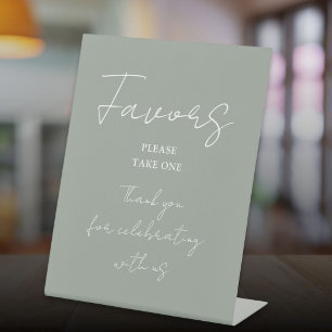 Sage Green Minimalist Elegant Script Favors Pedestal Sign