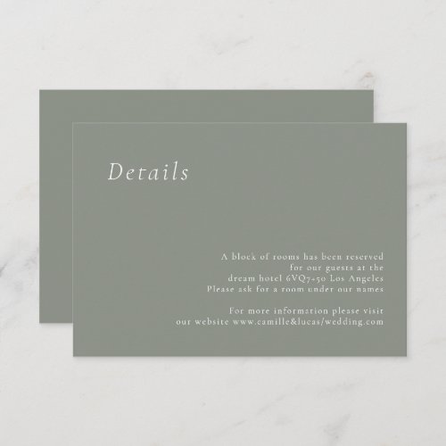 Sage Green Minimalist Elegant Wedding Details card