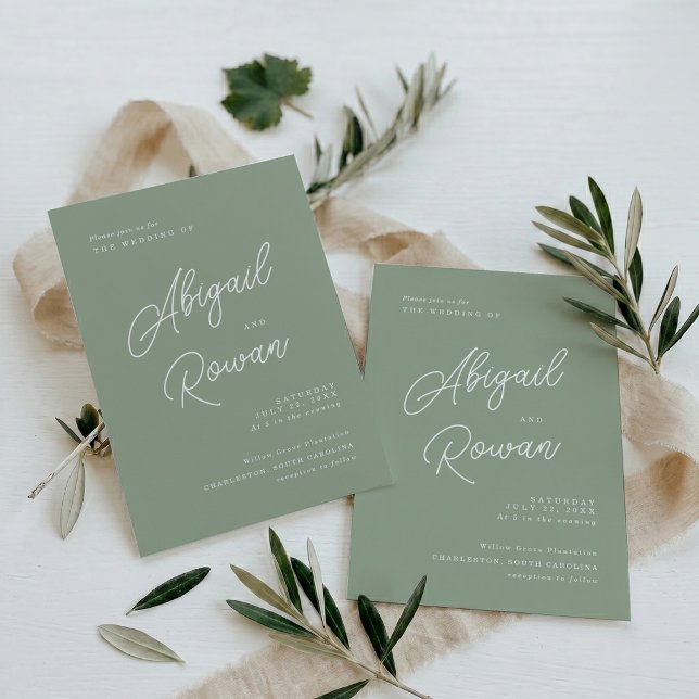 Sage Green Minimalist Elegant Wedding Invitation (Creator Uploaded)