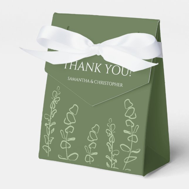 Sage Green minimalist eucalyptus Custom Favor Boxes (Front Side)