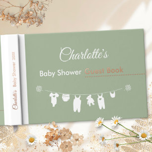 Sage Green Minimalist Gender Neutral Baby Shower Foil Guest Book