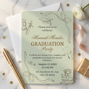 Sage Green Minimalist Girly Graduation Party Invitation