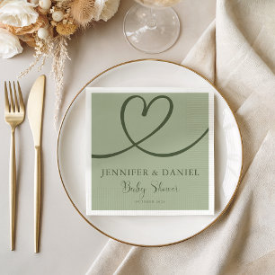 Sage Green Minimalist Heart Baby Shower Napkins