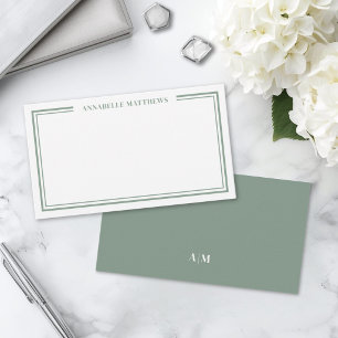 Sage Green Minimalist Initial Name Monogram Note Card