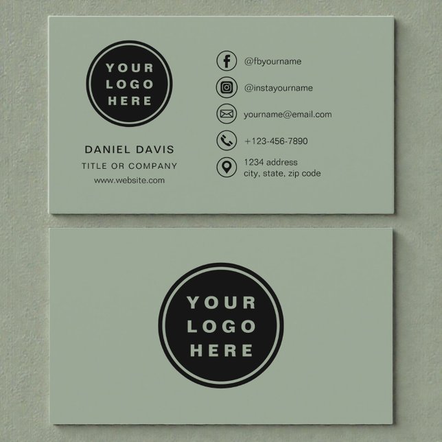 Sage Green Minimalist Logo Social Media Icons Business Card (Creator Uploaded)